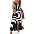 thumbnail image 1 of Vestido sin mangas con estampado abstracto moderno de mediados de siglo en color crema almendra y negro de Palm Springs Vestido de mujer, 1 of 7