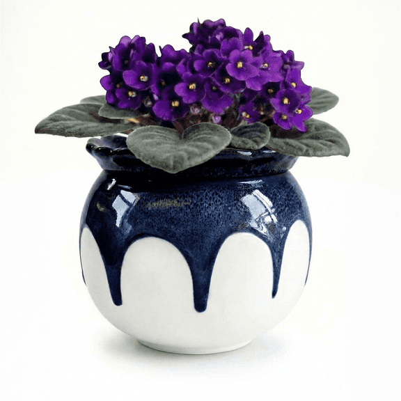BUYMAX 6 inch Self-Watering Planter, African Violet Pot for Indoor Plants, Ocean Blue Reactive Glaze, Stoneware Ceramic Flower Pot for Home & Office Decor