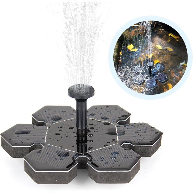 Garden Decoration Fountain, Simplicity & Solar Powered, 1.5W Floating Solar Water Feature for Bird Bath, Aquarium, and Pond with Water Shortage Protection