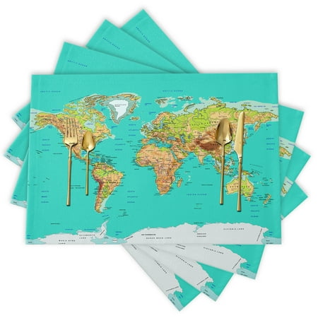

World Map Placemats Set of 4 Durable Placemats for Dining Table Placemat Washable for Kitchen Table Heat-resistand Table Mats