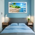 thumbnail image 2 of Window View of Sea Palm Tree Canvs Art Fake Open Window Wall Art Sea Palm Tree Framed Painting For Livingroom Office Bedroom Ready to Hang, 2 of 6