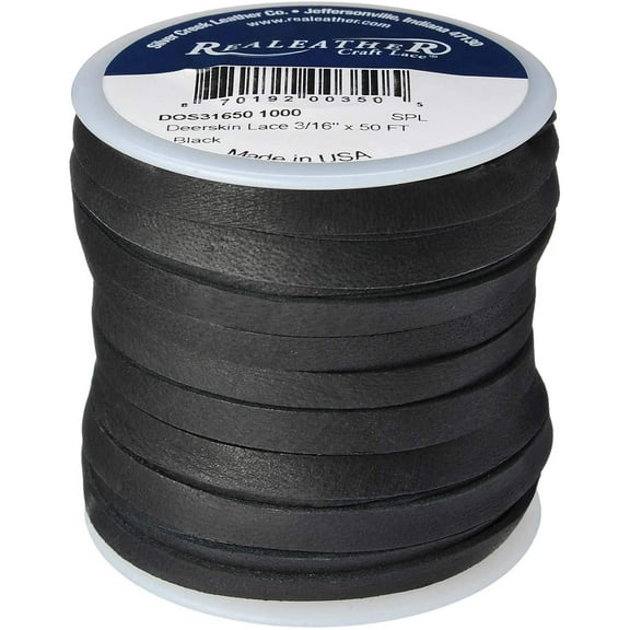 Deerskin Lace 3/16". 50 Foot Spool. Black.