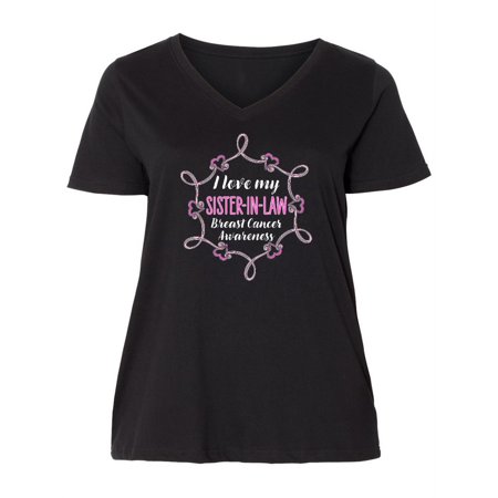 

Inktastic I Love My Sister-in-law- Breast Cancer Awareness Women s Plus Size V-Neck
