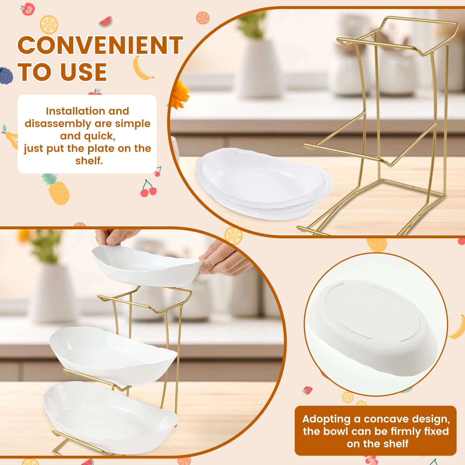 Fruit Bowl Basket Plastic Easy Install 3 Tier Fruit Basket For Kitchen Counter Stand Stable Holder Rack Space Saving