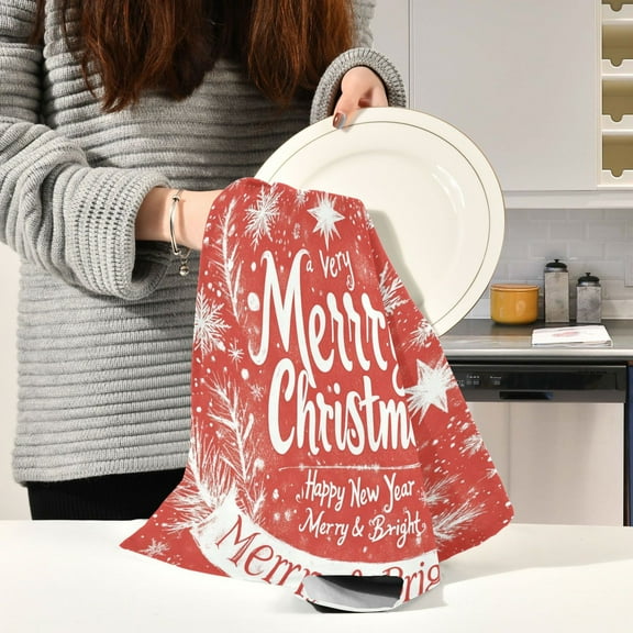 BZSMCE Kitchen Towels Creative White Christmas Leaf and Snowflake Patterned Pattern Durable Kitchen Towel
