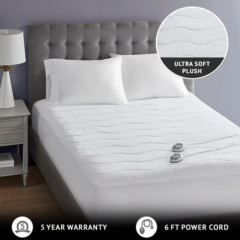 Serta Plush King Top Heated Plush Electric Mattress Pad Ultra Soft White