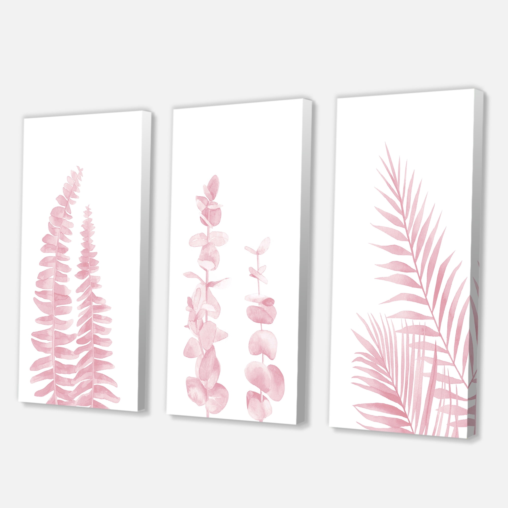 Designart ' Palm Branches and Blush Pinkeucalyptus ' Shabby Chic Canvas Wall Art Print