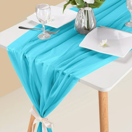 

NIUREDLTD Home Decoration 10ft Chiffon Table Runner 29x120 Inches Dusty Blue Table Runner For Wedding Baby Girl Bridal Shower Decorations