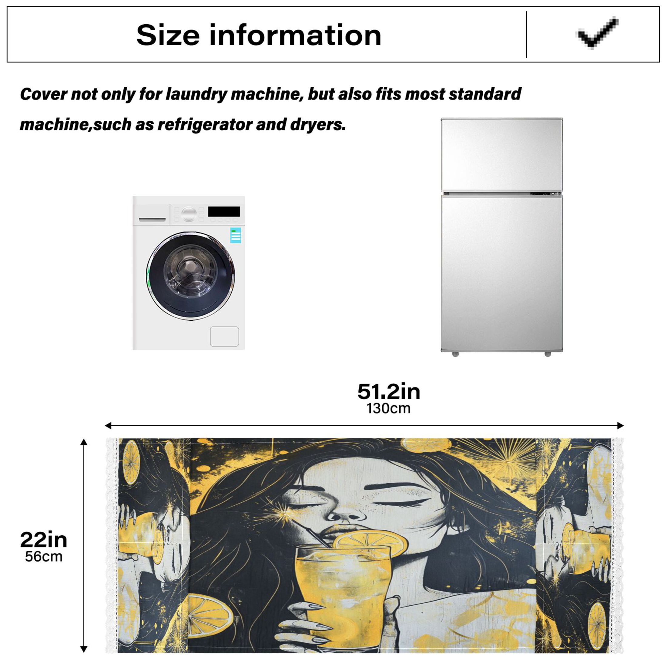 Blackhair GirlWasher and Dryer Covers Dust-Proof and Oil Resistant Fridge Cover with 4 Storage Pockets Washing Machine Top Cover for Laundry Kitchen Home 51.2 x 22 In