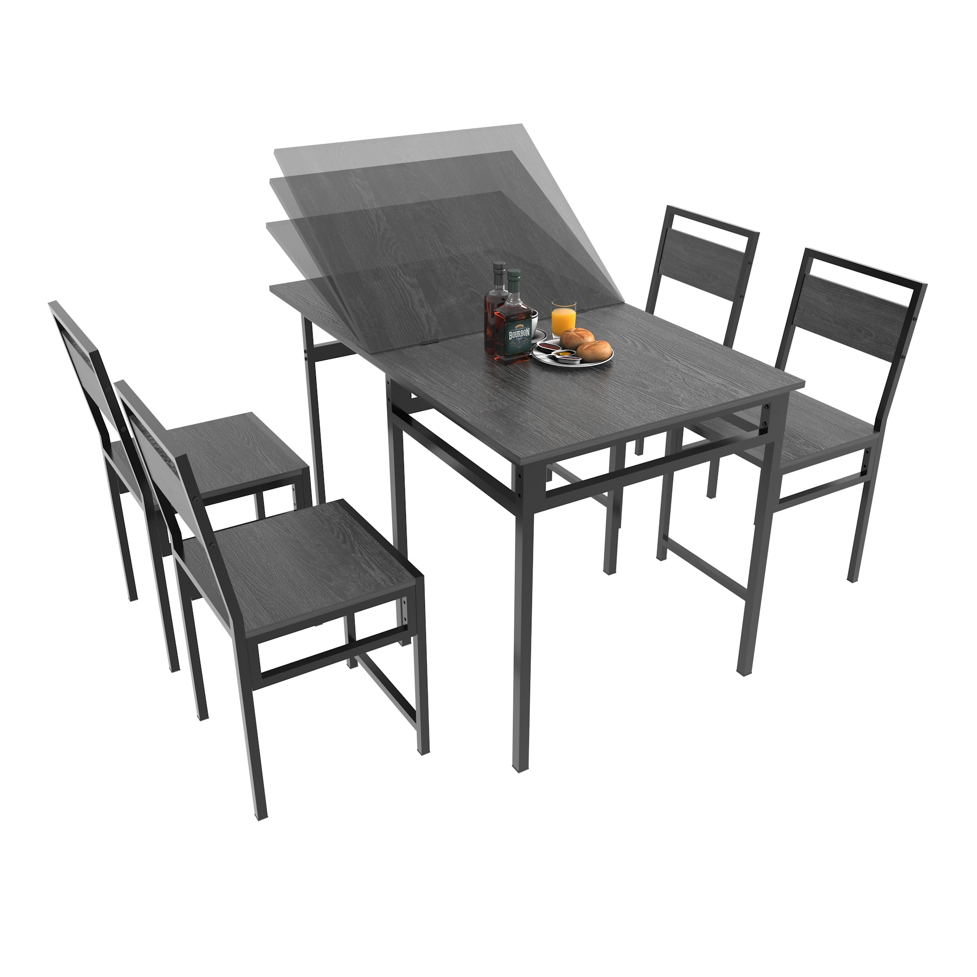 GARITIN Extendable Dining Table Set with 4 Chairs, Rectangular Expandable Kitchen Table for Small Family Apartment, Charcoal and Grey