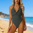 thumbnail image 2 of QIUOMBBP 1 Pce Robe de Bain pour Femmes Dos Croisé Contrôle du Ventre Robe de Bain Amincissante Maillot de Bain de Vacances Gris P, 2 of 10