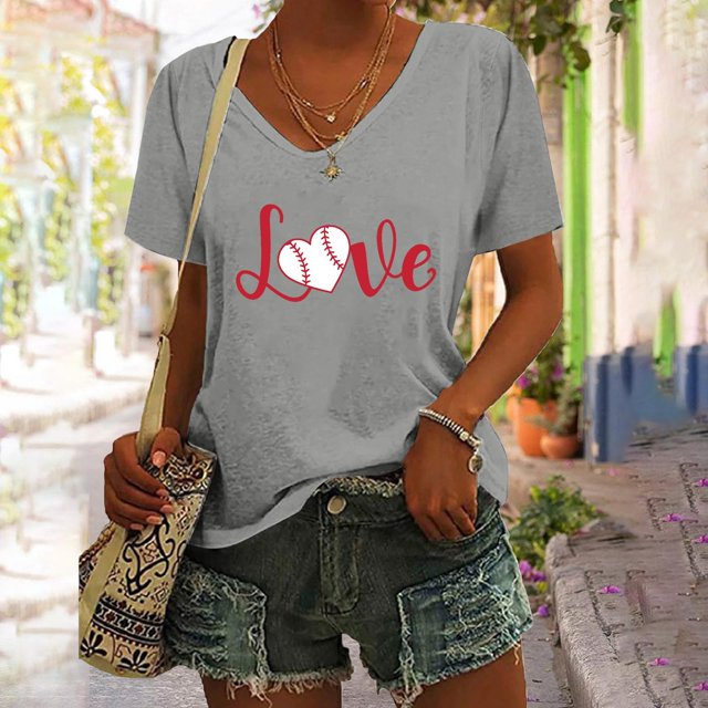 YLHFASHION T-shirt à Manches Courtes Col en V Imprimé Couleur Unie pour Femmes, Soldes d'Été