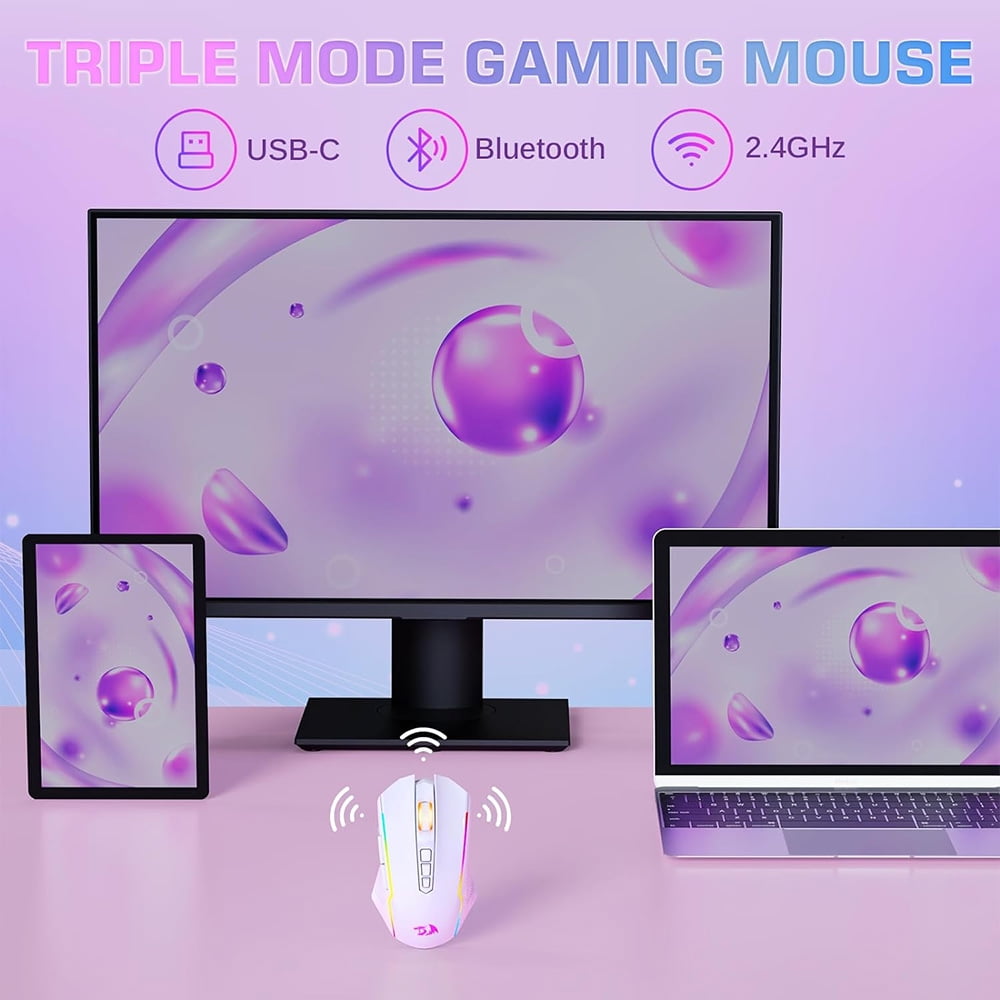 M914W-RGB BT/2.4G/Wied Triple Modes Gaming Mouse 10000 DPI with Rapid Fire Buttons-Redragon