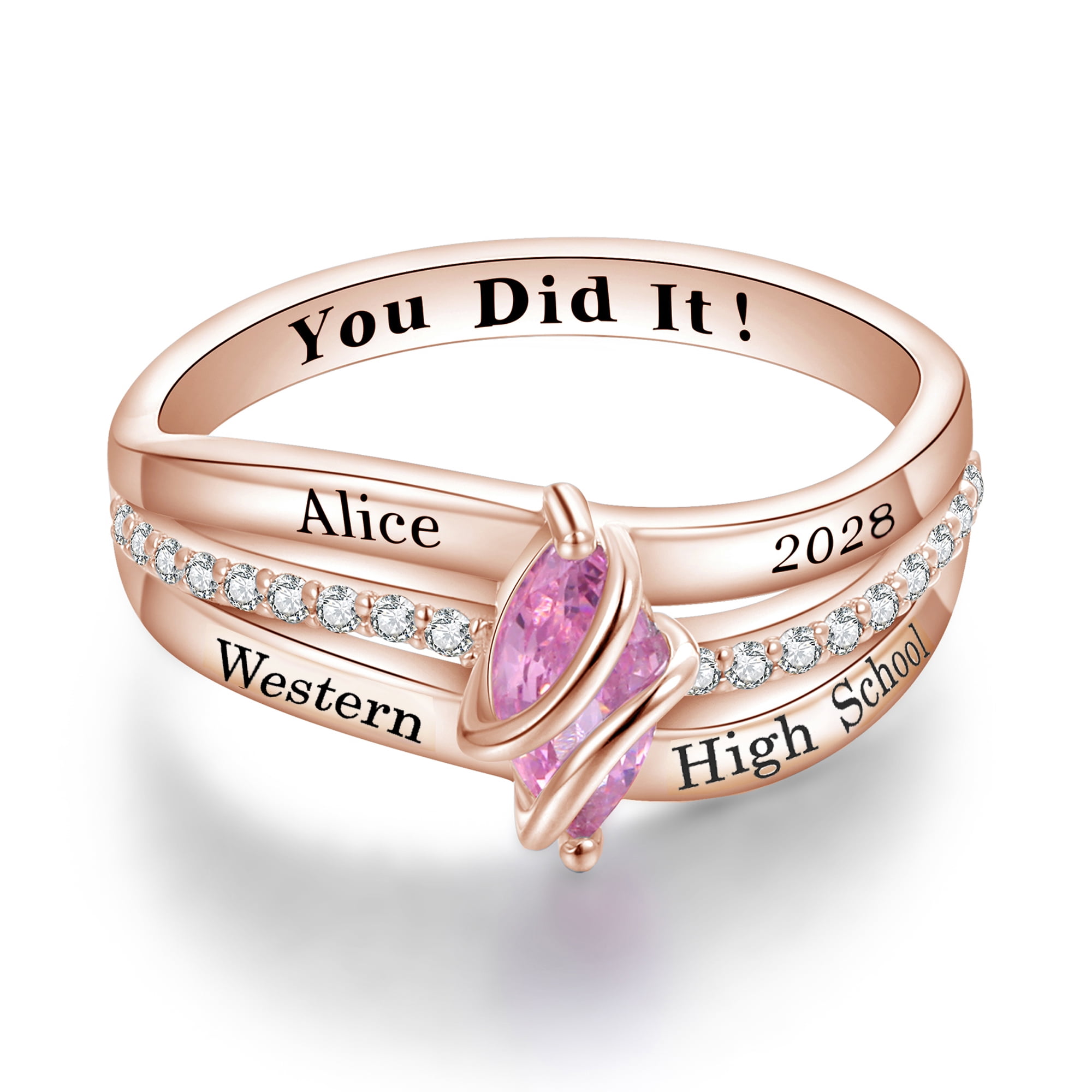 USA PJM Custom Women’s Class Ring Sterling Silver for High School & College Graduation-Rose Gold