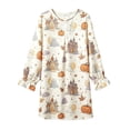 thumbnail image 4 of JIAYUE Girl Kids Nightgown Soft Lightweight Breathable Halloween Funny Print Long Sleeve Ruffle Cuff Round Neck Button Front Loose Fit Cute Pajamas For Holiday Party Family Indoor Loungewear, 4 of 5
