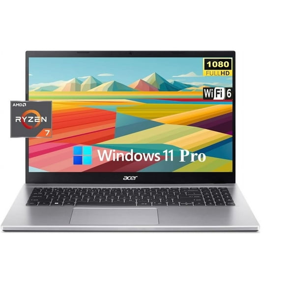 acer Aspire 3 Laptop, 15.6" FHD Display, AMD Ryzen 7 5700U Processor, 16GB RAM 1TB SSD, Bluetooth 5.1, Wi-Fi 6, HDMI, Webcam, Windows 11 Pro, Silver