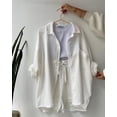 thumbnail image 3 of Women's Cotton Two Piece Button Down Long Sleeve Shirt Blouse and Shorts Set, 3 of 5
