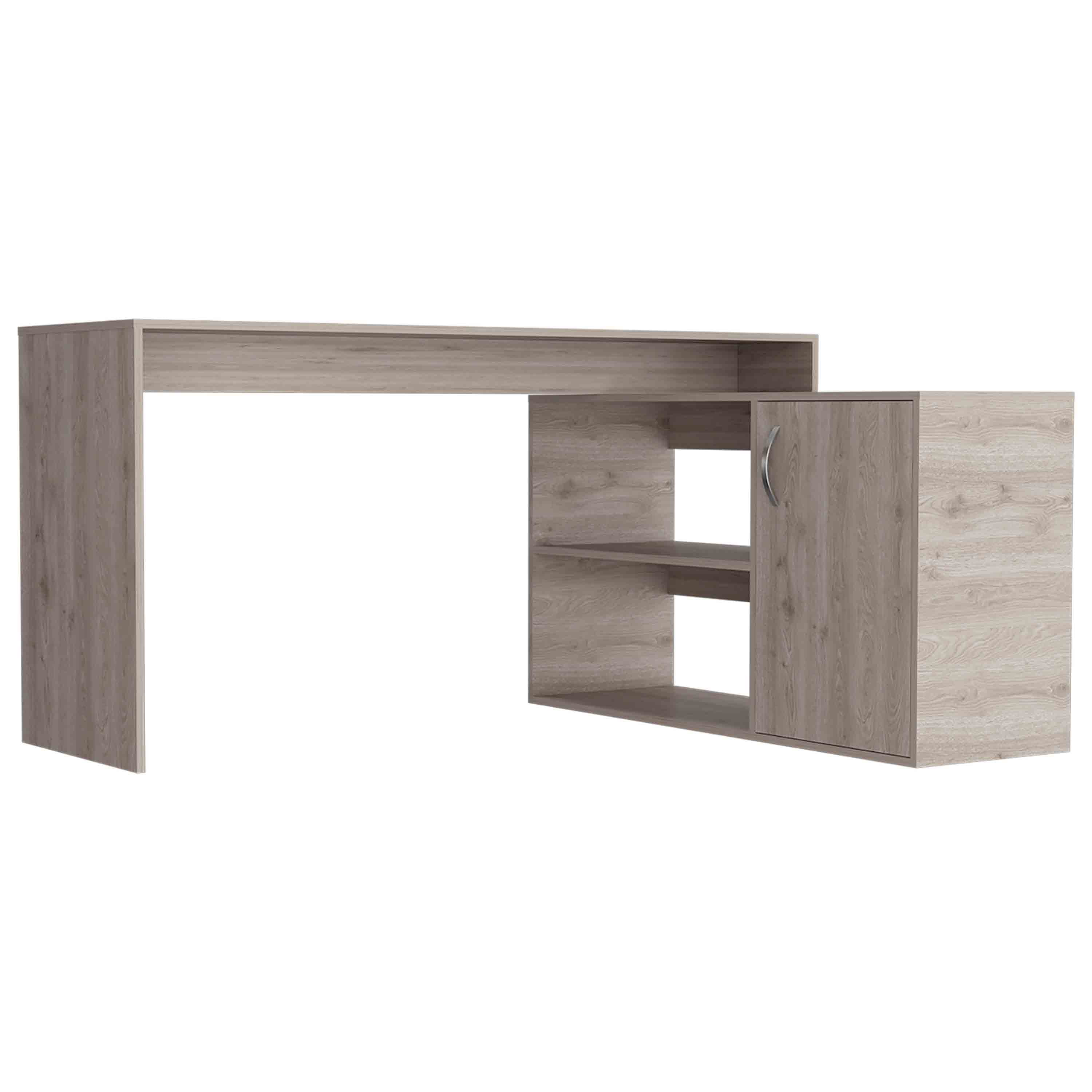 Axis 59 Inch Light Gray L Shaped Desk with Open Shelves and Storage Cabinet