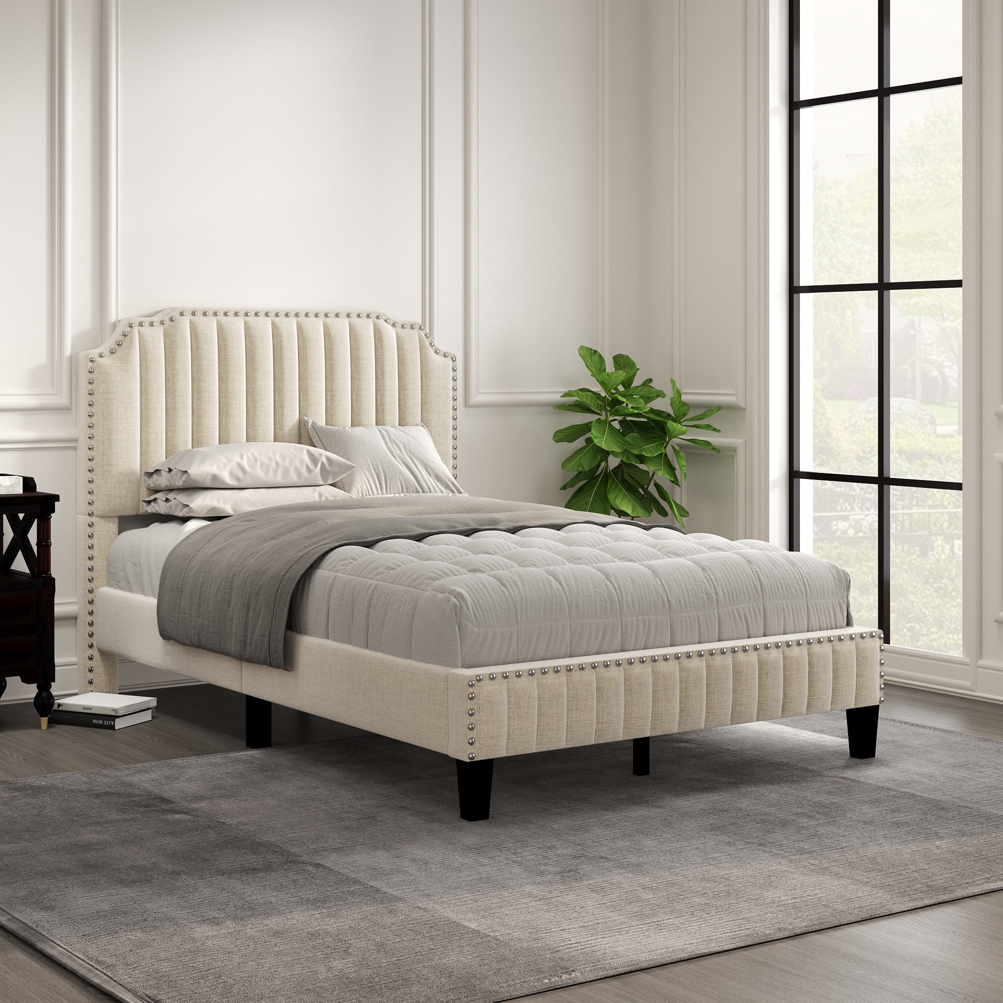 Misverstand zoete smaak jeugd Cream Upholstered Platform Bed, Full Size Bed Frame with Solid Wooden Slat  Support and Curved Upholstered Wingback Headboard, Heavy Duty Full Bed  Mattress Foundation, No Box Spring Required - Walmart.com