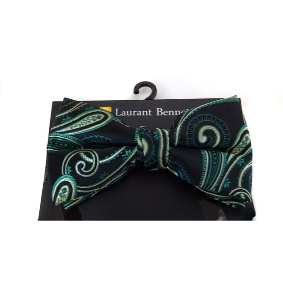 Paisley Green and Black Bow Tie Pre-tied Bowtie Large