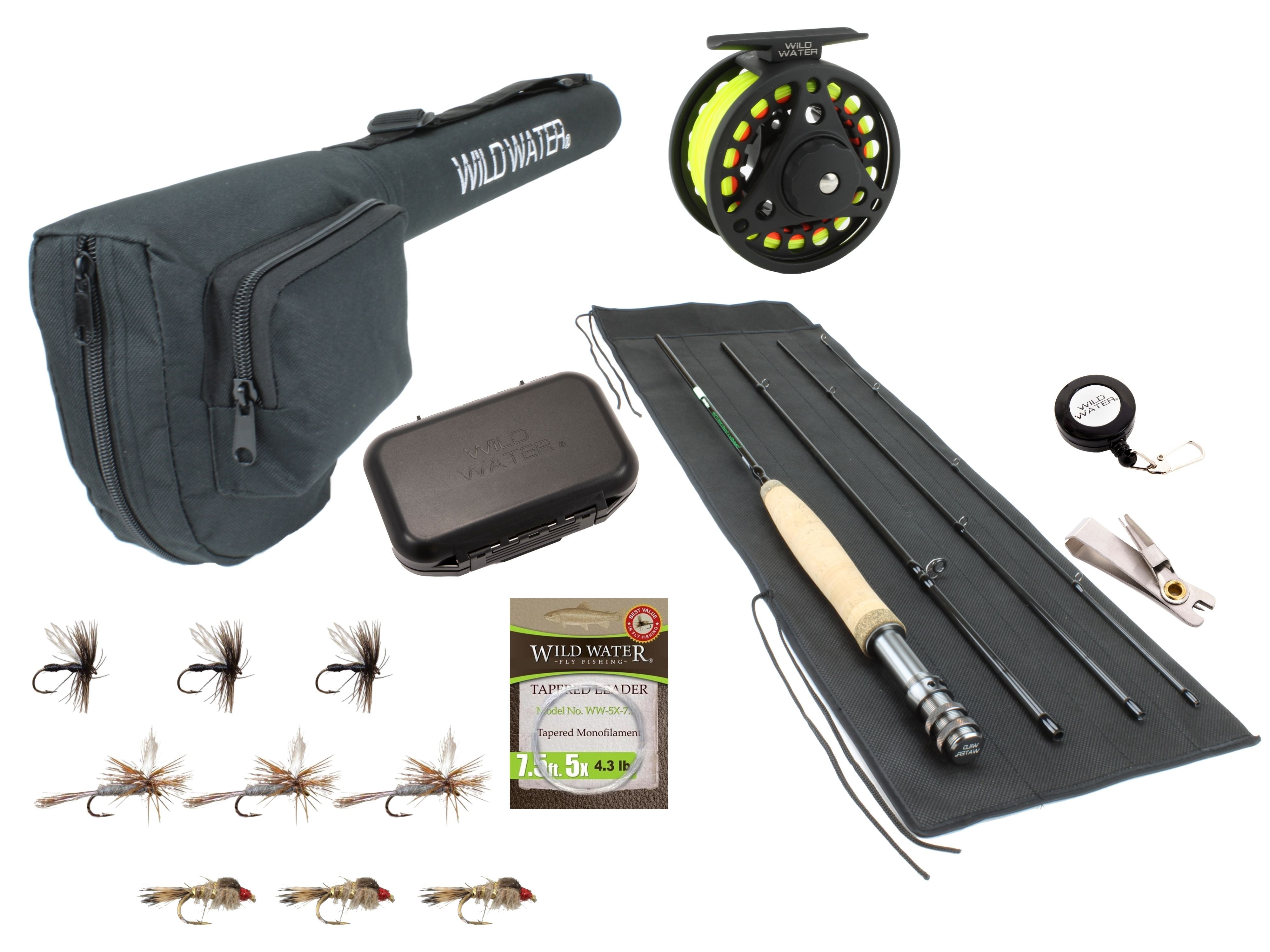Wild Water Complete 3/4 Fly Fishing Starter Rod and Reel Combo Package (7'  Fly Rod)