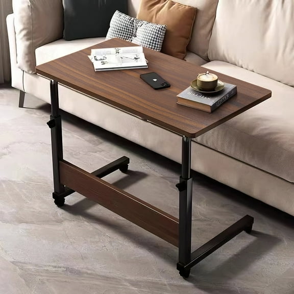 KAAYEE 27-38"Height Adjustable Rolling Sewing Table,C-shaped Study Side Table for Living Room,Brown