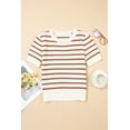thumbnail image 3 of Women's Khaki Stripe Scalloped Round Neck Short Sleeve Sweater - Trendy Summer Knit - [ZhiHiMeRi] | (US 12-14)L, 3 of 9