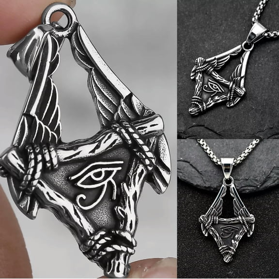 HOOUN Mens Stainless Steel Egyptian Eye of Horus Pendant Necklace Punk Biker Jewelry