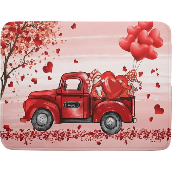 Valentine''s Love Truck Dish Drying Mat, Valentine Red Gnomes Dish Drying Mat for Kitchen Counter, Valentine''s Day Absorbent Fast Dry Dish Drainer Mat Protector Microfiber Dish Drying Pad 16"x18"