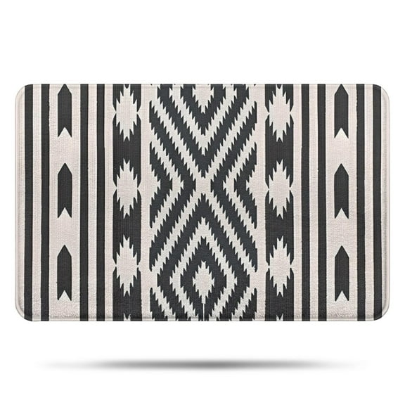 Boho Black and White Diamond Central Ethnic Pattern Bathroom Rugs Mat,Non Slip Microfiber Bathroom Rug,Rubber Backing,Soft Bathroom Mats for Bathroom Floor,Tub and Shower,17x27in(43x68cm)