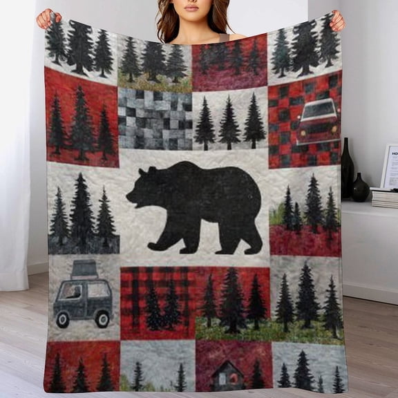 RKSupls Christmas Throw Blanket, Soft Warm Flannel Bear Pattern Blanket for Christmas Home Bed Sofa Couch Decor,50x60 in