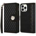 thumbnail image 1 of Jewelled Cushioned Leather Wallet Flip Cover for iPhone 15 Pro, Card Slots, Coin Pocket, Zippered Pouch Bag, Removable Wristlet, RFID Blocking Flip Cover, 1 of 5
