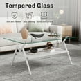 thumbnail image 5 of Rectangle Glass Coffee Table with Double Layer Storage Center, Modern Clear Coffee Table Tea Table Cocktail Table with White Sturdy Metal Legs for Living Room Home Office, Transparent Tempered Glass, 5 of 9