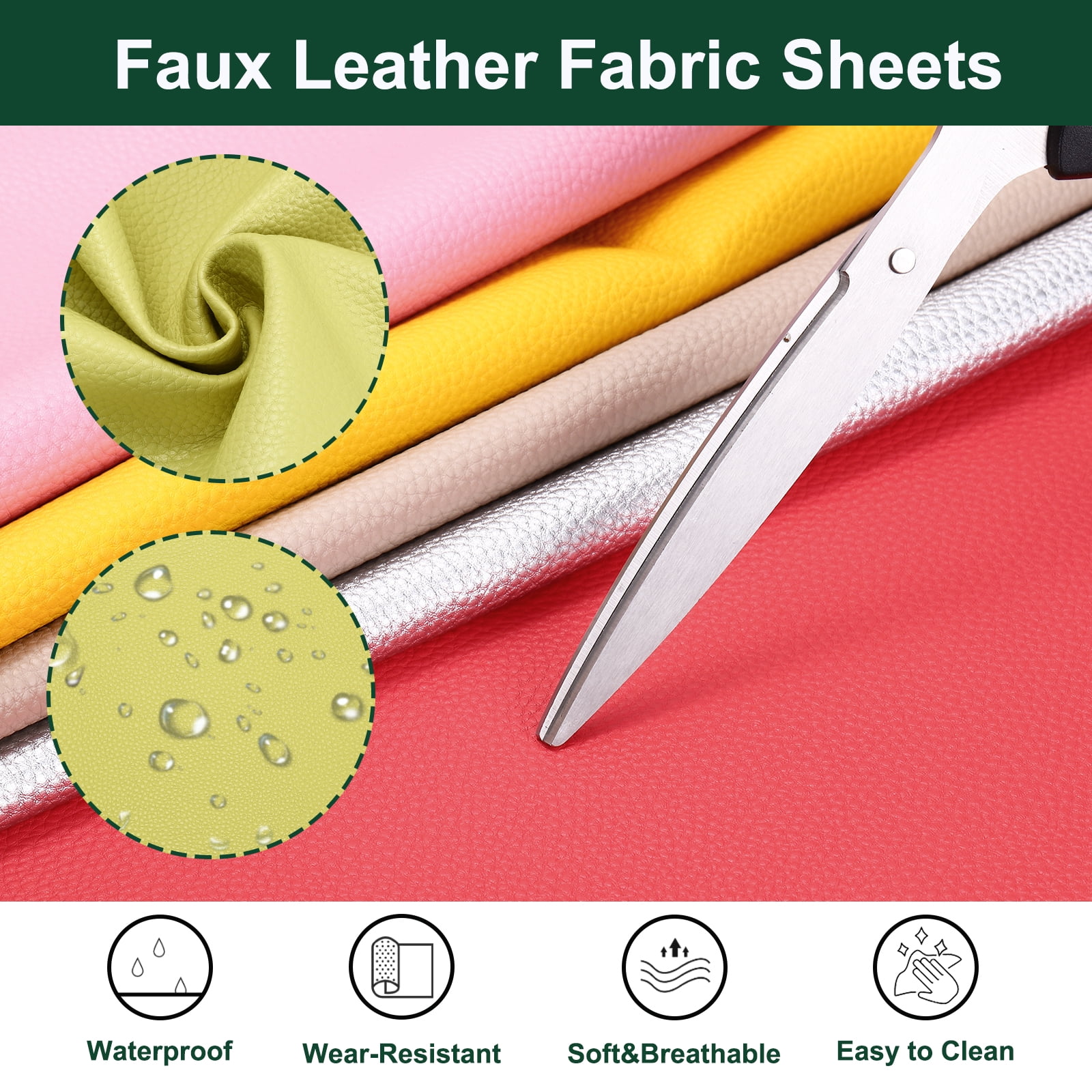 Uxcell Faux Leather Fabric Sheets, 54x36 Inch Waterproof Solid Soft PU Synthetic Leather Sheet for Upholstery Replacement Renovate Sofa Furniture Bag Crafts DIY Sewings(Light Green)