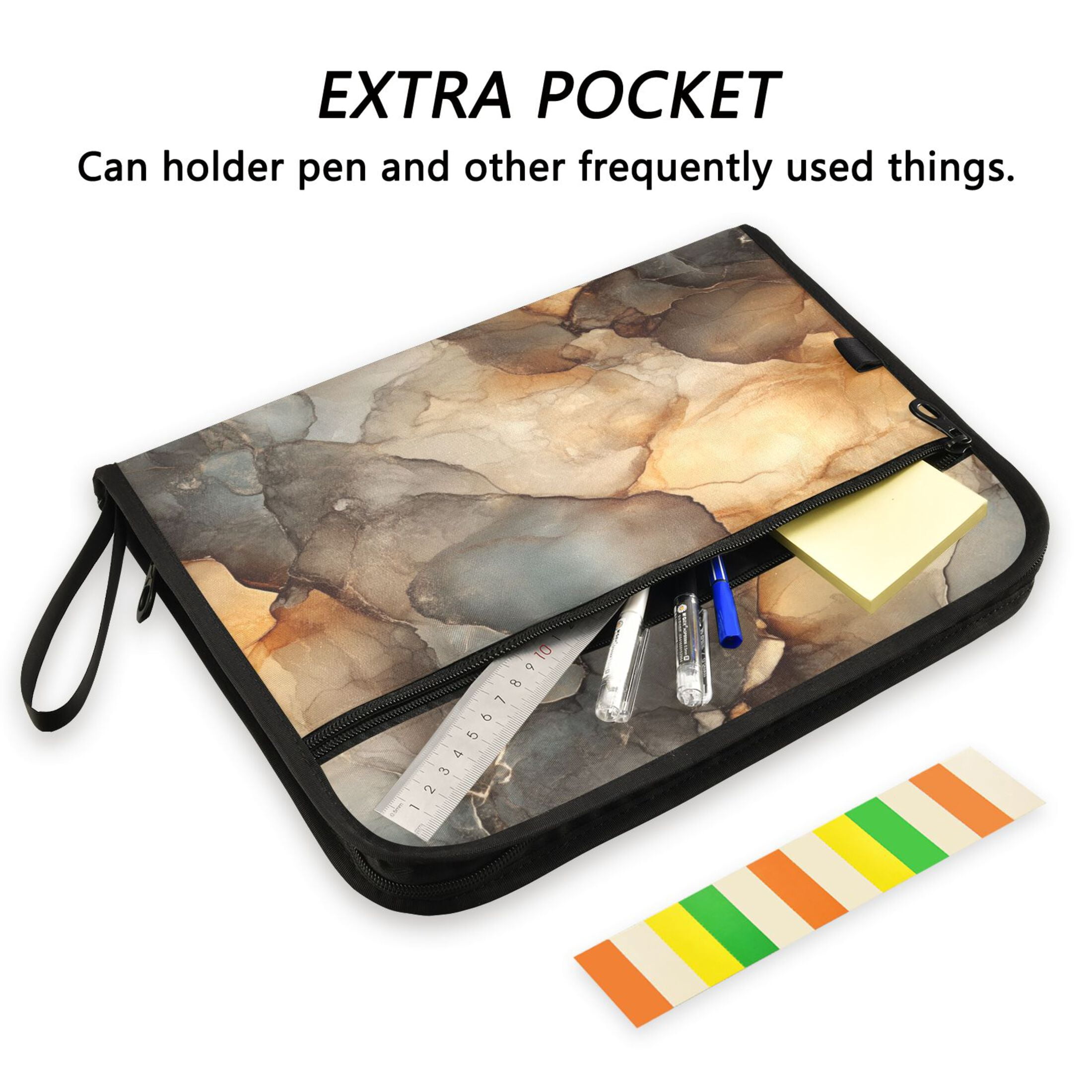 WOBOGO Marble Brown Pattern Expanding File Folder Letter Size Accordion Filing Organizer 13 Pocket Separate Organ Pocket