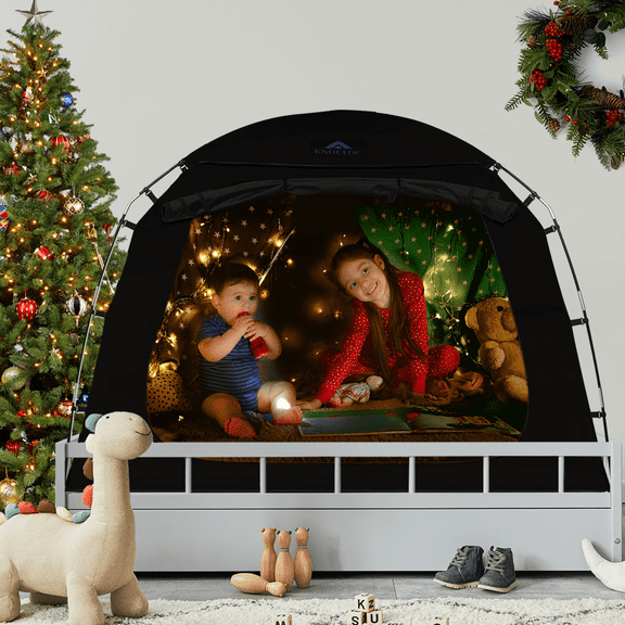 KNOCLOC Full Size Bed Tent for Kids & Adults Sleeping, with Large Top Vent & Removable Cover for Better Airflow & Long Term Use, Sensory Bed Tent for Privacy & Room Sharing Easy Setup (Black, Full)