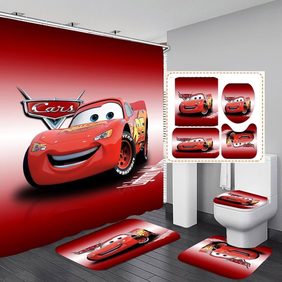 McQueen Shower Curtain Bathroom 4 Pieces Set Toilet Lid Cover and Bath Mat, Non-Slip Rugs Durable and Waterproof, for Bathroom Decor Set, 72" x 72"