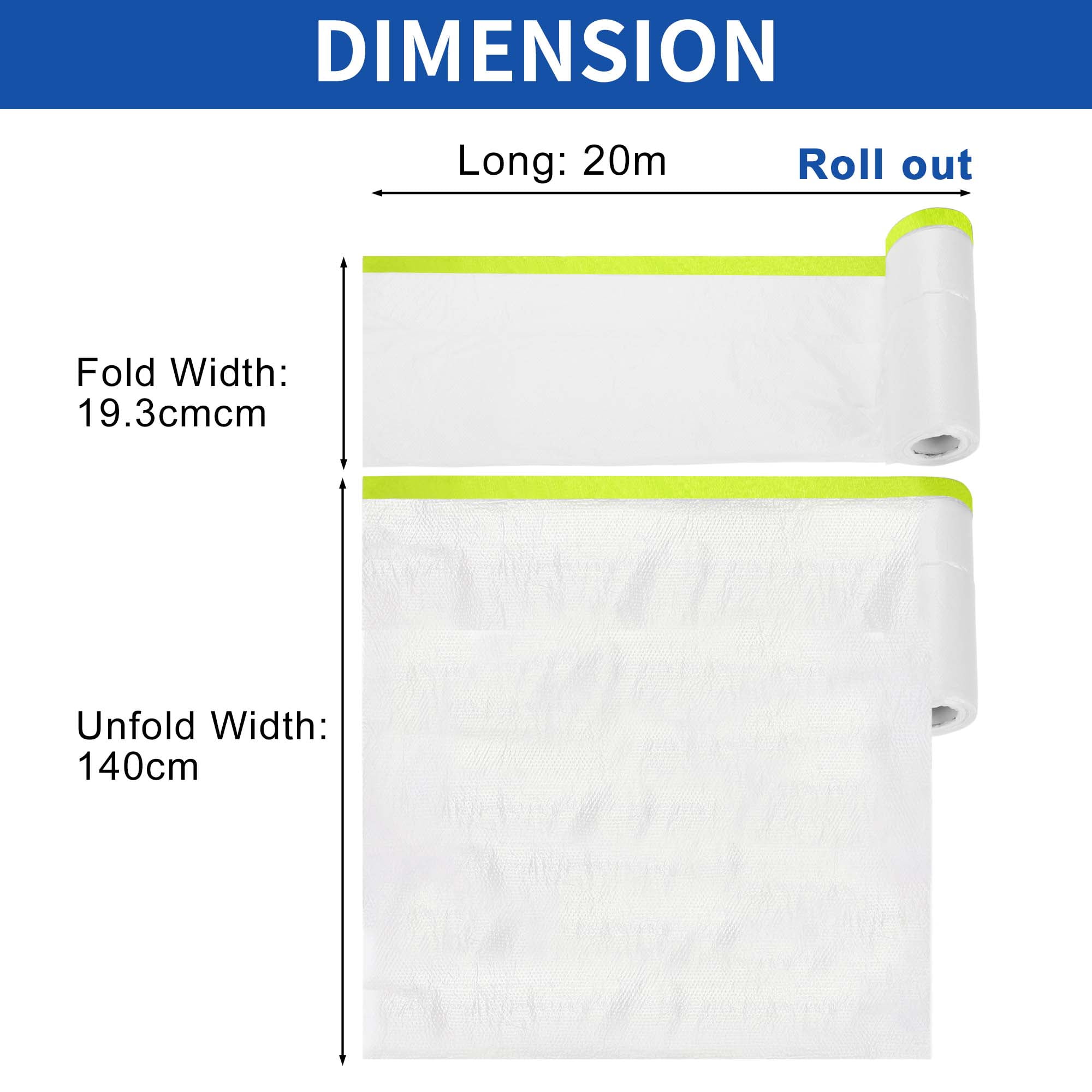 Unique Bargains Masking Paper with Tape 2000x140cm / 65.62ftx55.11" 1 Set Pre-Taped Paper Film Kit White Green