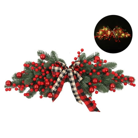 

Wanwan Artificial Christmas Swag Festive Greenery with Ribbon Bow Red Berries Exquisite Christmas Decorations