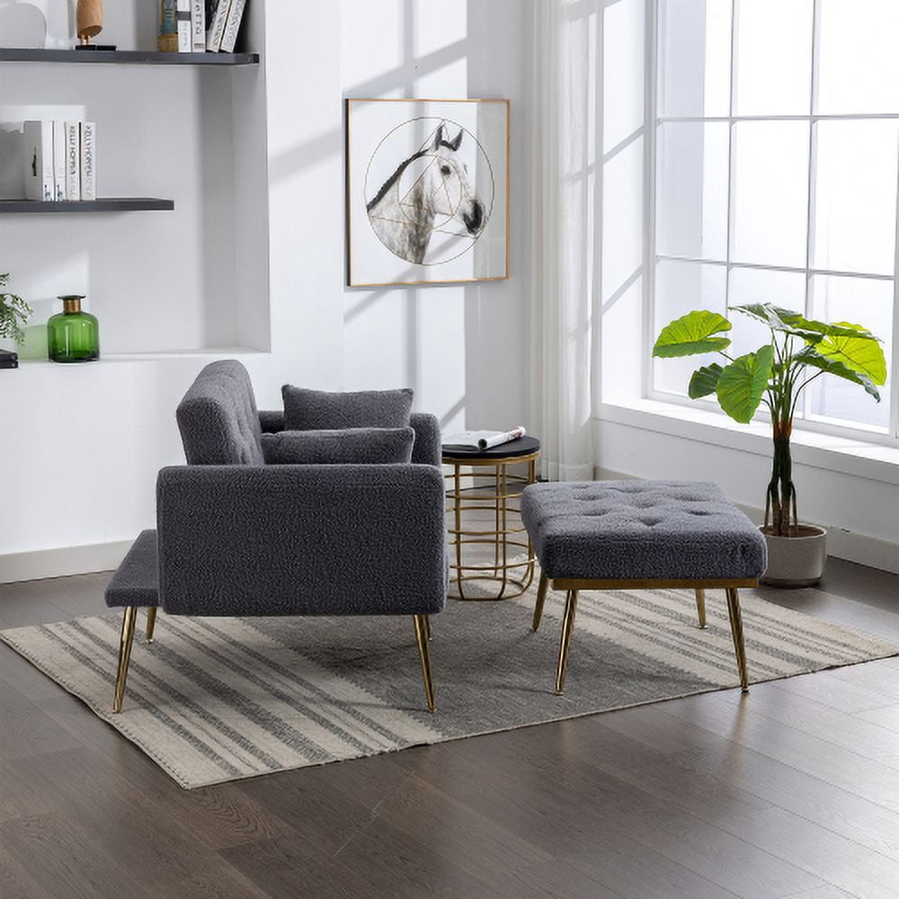BSHTI 36.61'' Wide Modern Accent Chair With 3 Positions Adjustable Backrest, Tufted Chaise Lounge Chair, Single Recliner Armchair With Ottoman And Gold Legs For Living Room, Bedroom (Gray)