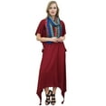 thumbnail image 4 of Bimba Women's Maroon Asymmetrical Hem Maxi Dress With Scarf Summer Dresses-8, 4 of 9