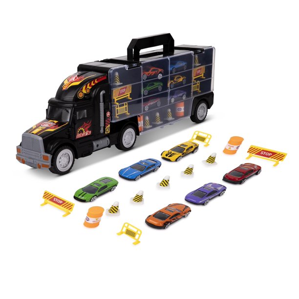 Transport Car Carrier Truck Toy for Boys and Girls includes 6 cars and 28 slots