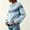 thumbnail image 5 of Sweater for Women Crew Neck Button Down Cardigan Fair Isle Knit Long Sleeve Relaxed Fit Casual Fall Pullover, 5 of 5