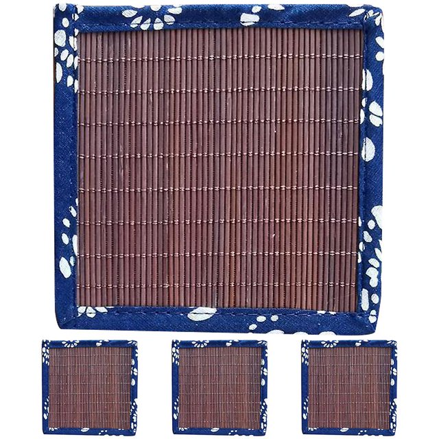 Posavasos de bambú de 4 piezas XCF Posavasos cuadrados tejidos para tazas de té