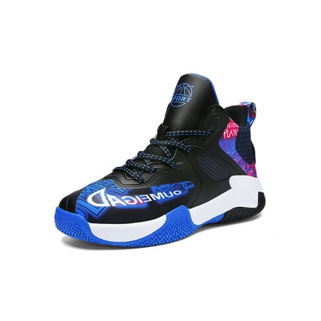 

Tenmix High-top Kid s Basketball Shoes School PE Class Training Shoes Boys Girls Sports Sneakers Black Blue 3.5Y/4Y