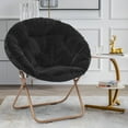 thumbnail image 2 of Round Folding Faux Fur Saucer Chair,Moon Chair for Bedroom Living Room Dorm Garden Courtyard Foldable Metal Frame Oversized Large Comfy Furry Padded Soft Lazy Cozy Lounge Chair for Adults,Black, 2 of 8