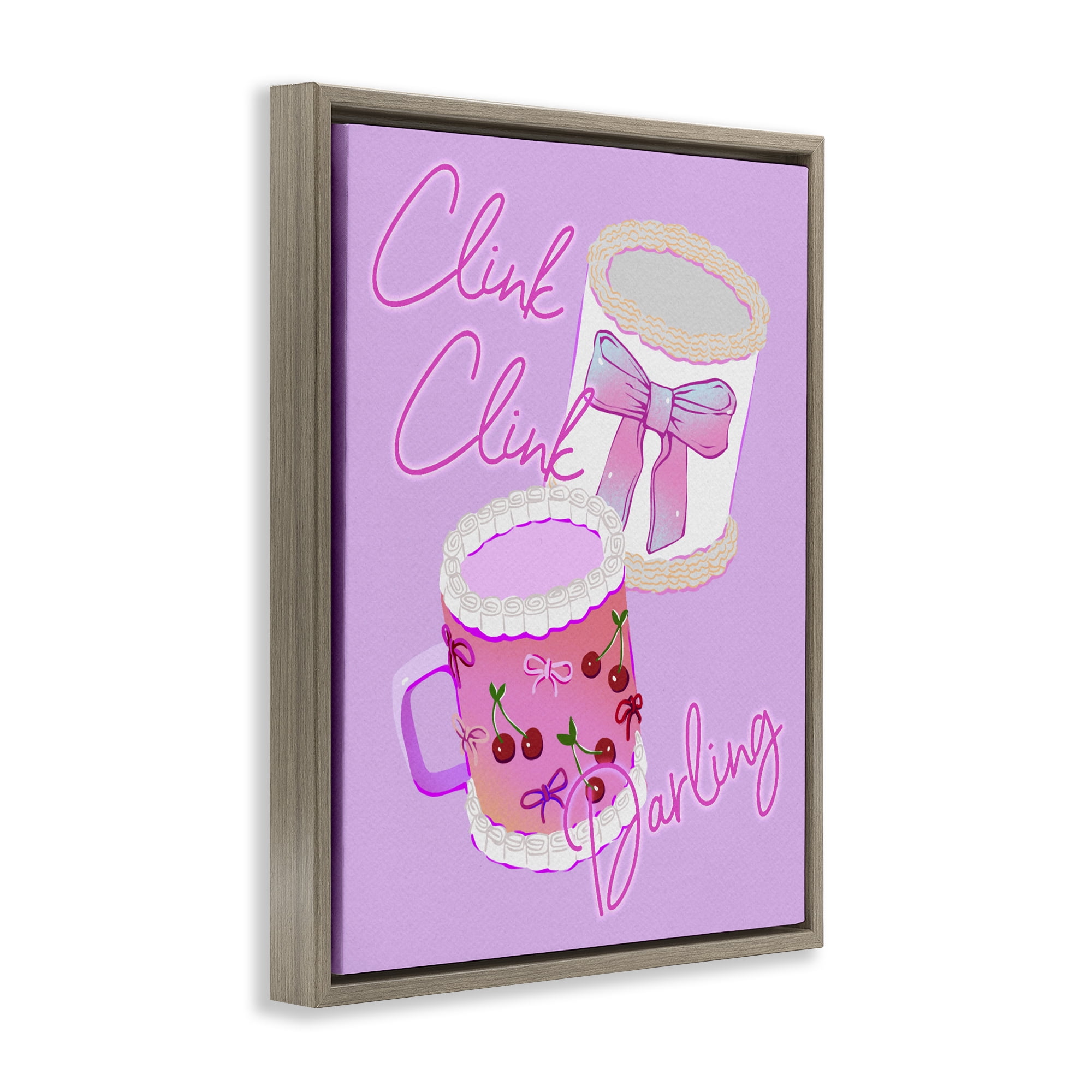 Stupell Industries Clink Darling Cherry Mug Brown Framed Floater Canvas Wall Art, design by Ziwei Li