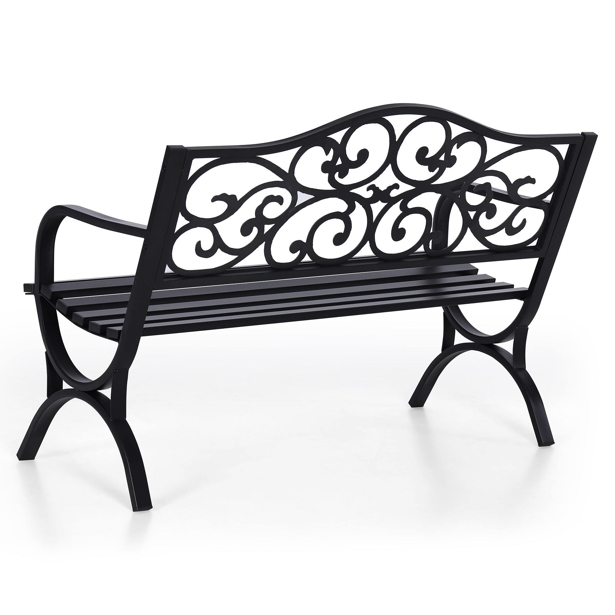 Summit Living 50" Outdoor Garden Bench Chairs, Cast Iron Metal Frame Patio Park Bench, Black