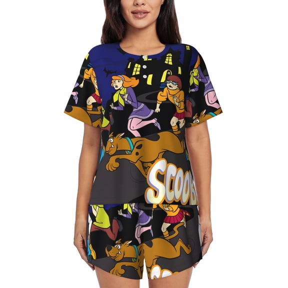 Saiise Scooby-Doo Ae Pajamas Sets for Women Soft Short-Sleeved Pjs with Lounge Shorts Two Piece Sleepwear S-4XL