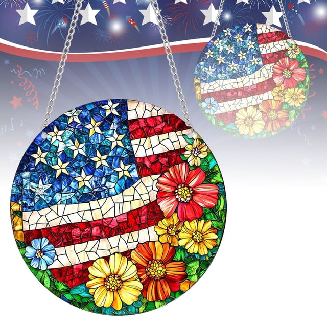 BKER Ocean 2D Acrylic Art Stained Window Wall Pendant Round Disc With Chain Pendant Porch Window Decoration
